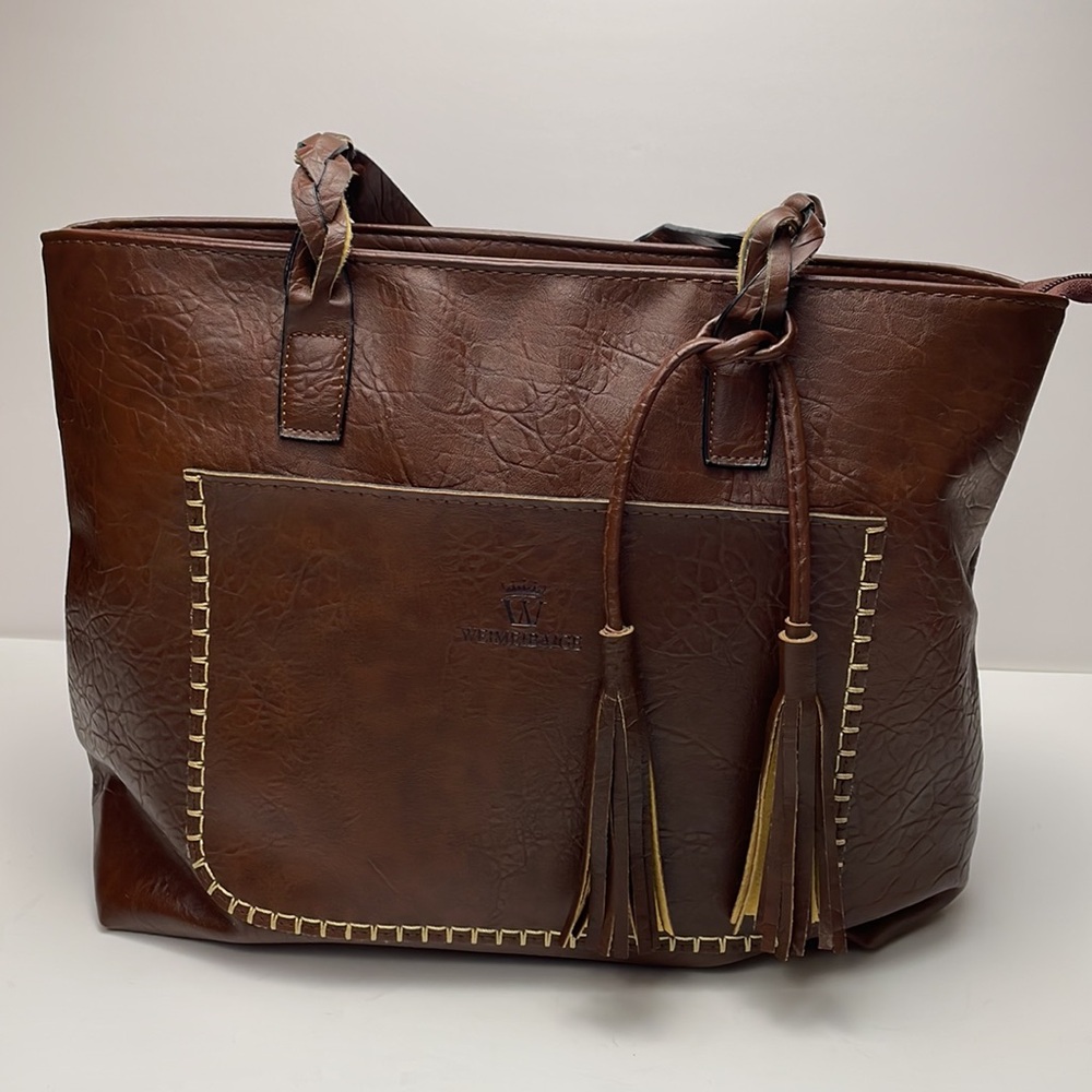 Weimeibaige | Brown Boho Leather Tote Bag Purse